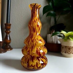 Hand Blown Glass Bud Vase Tortoiseshell Gold/Brown MCM Vintage Murano Style